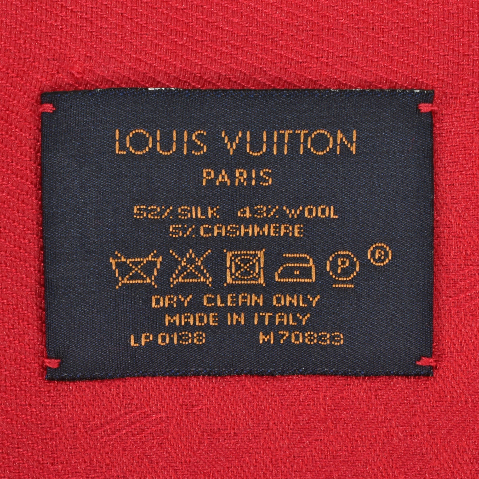 Louis Vuitton LOUIS VUITTON Monogram Shawl Silk Wool Cashmere 200cm M70833 Red LP0138 Stole