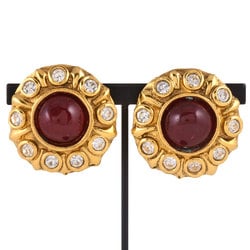 CHANEL Gripoa Round Earrings GP Red Color Stone Women's