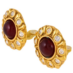 CHANEL Gripoa Round Earrings GP Red Color Stone Women's