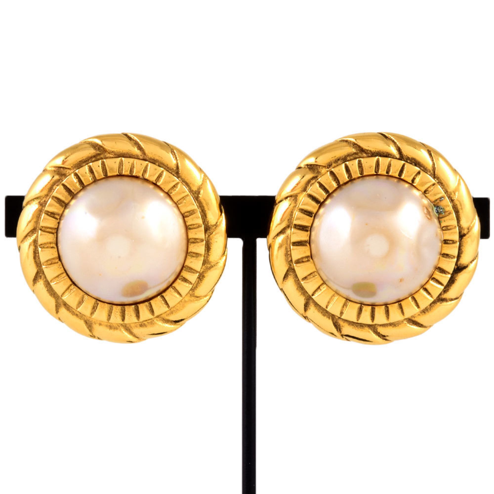 CHANEL Faux Pearl Earrings 2403 GP Women's Round Circle