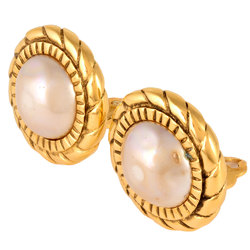 CHANEL Faux Pearl Earrings 2403 GP Women's Round Circle