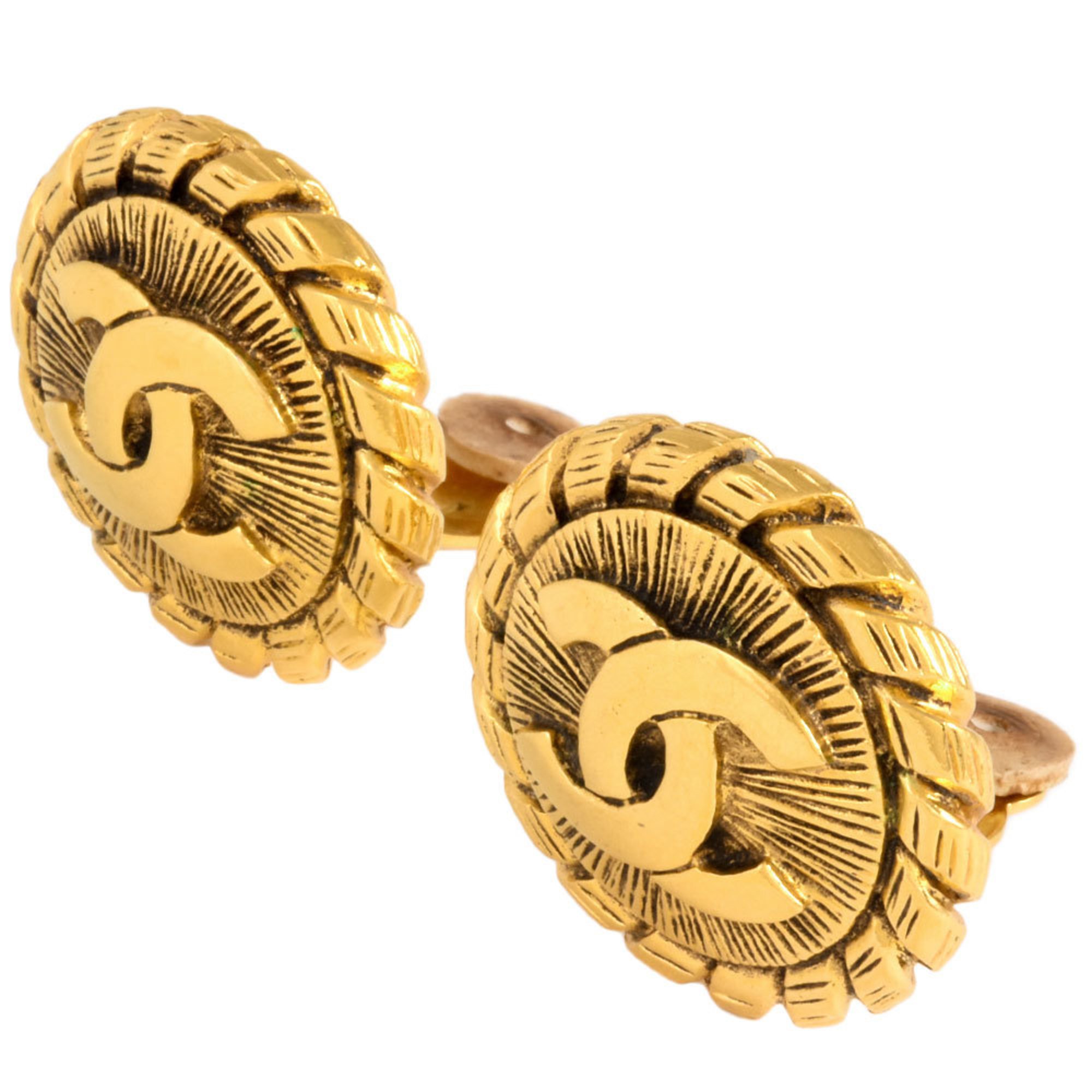 CHANEL Coco Mark Round Earrings 2401 GP Women's