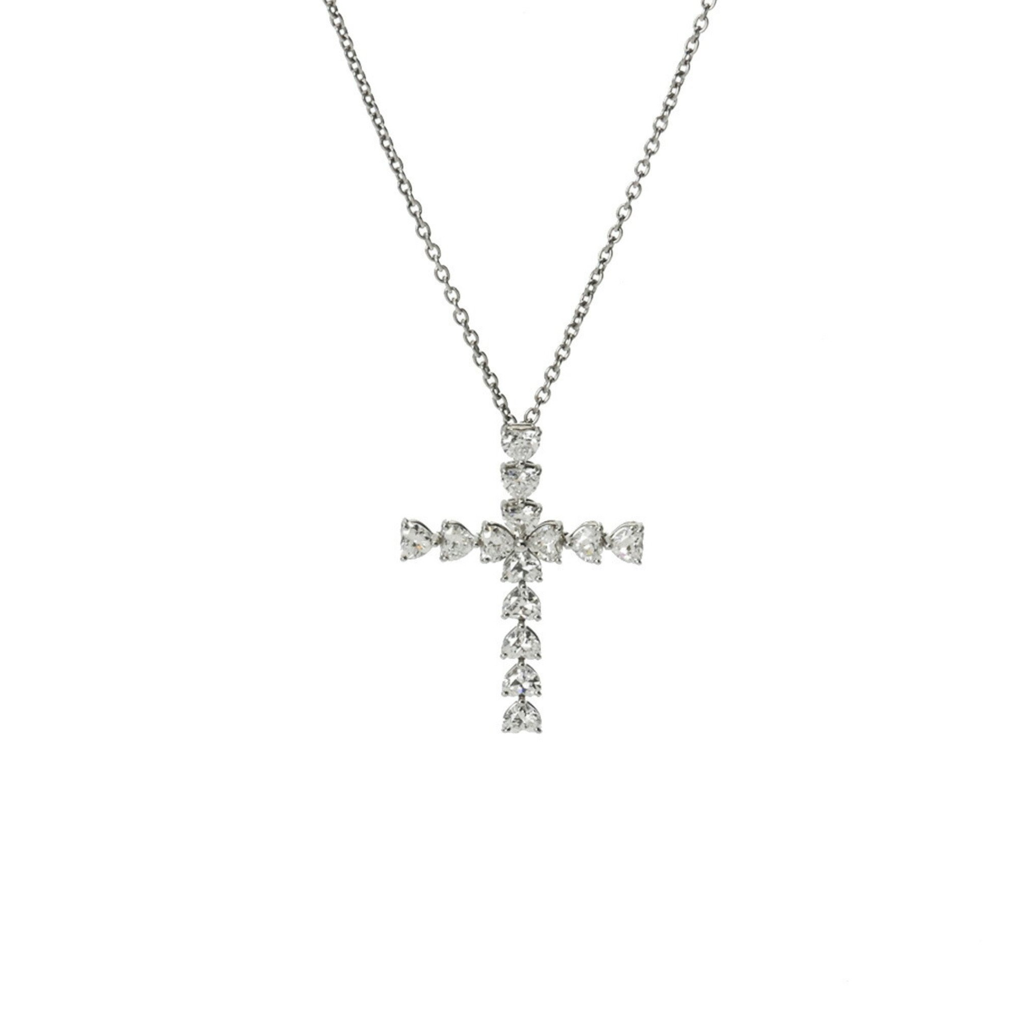 HARRY WINSTON Harry Winston Heart Shape Diamond Cross Women's Pt950 Platinum Necklace