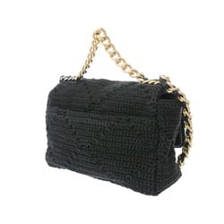 CHANEL Chanel 19 Chain Shoulder Black Women's Cotton Bag