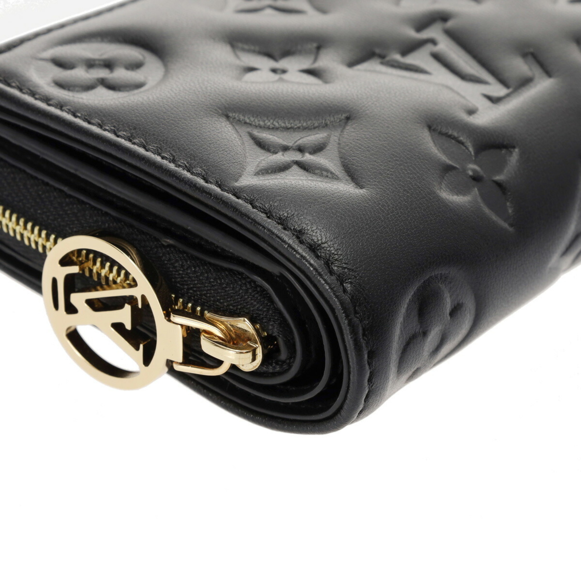 LOUIS VUITTON Louis Vuitton Portefeuille Lou Noir M81599 Women's Lamb Leather Bi-fold Wallet