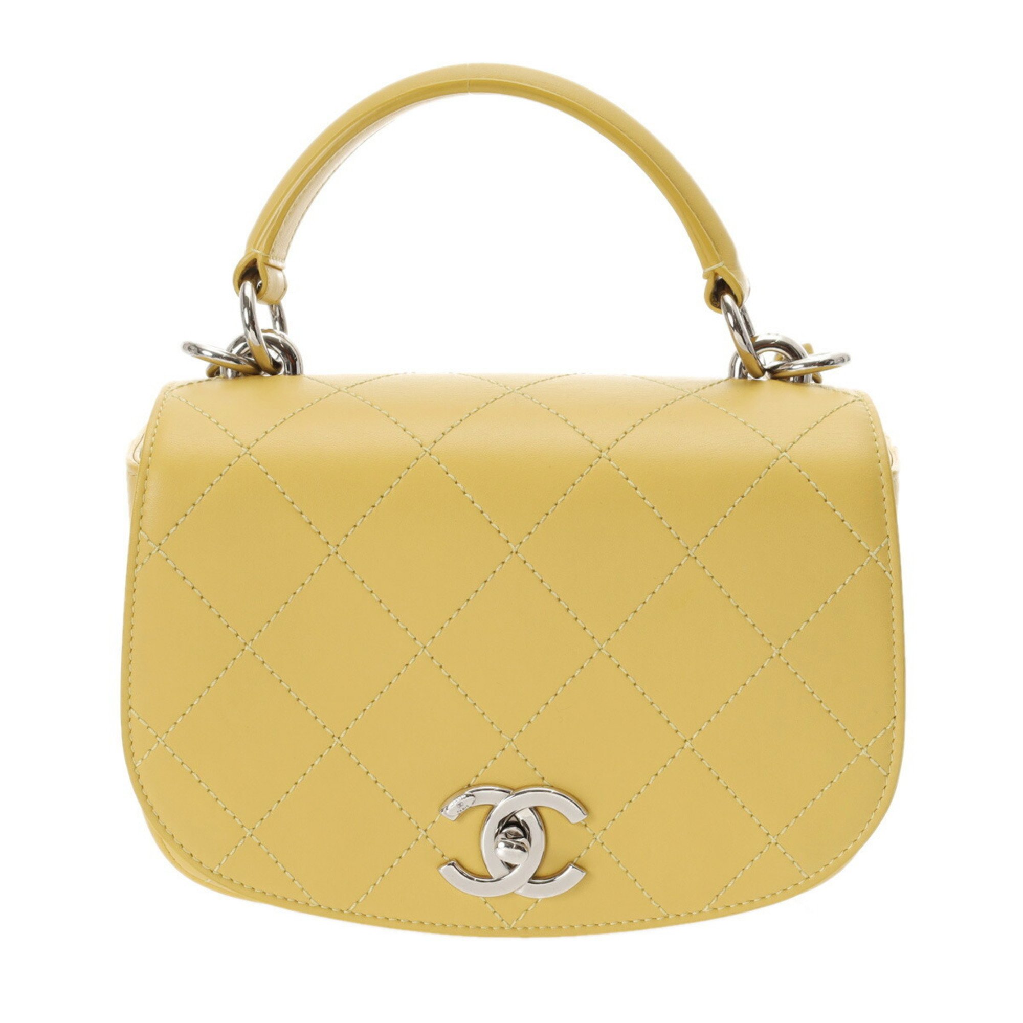 CHANEL Chanel Matelasse 20cm Yellow Women's Calfskin Shoulder Bag