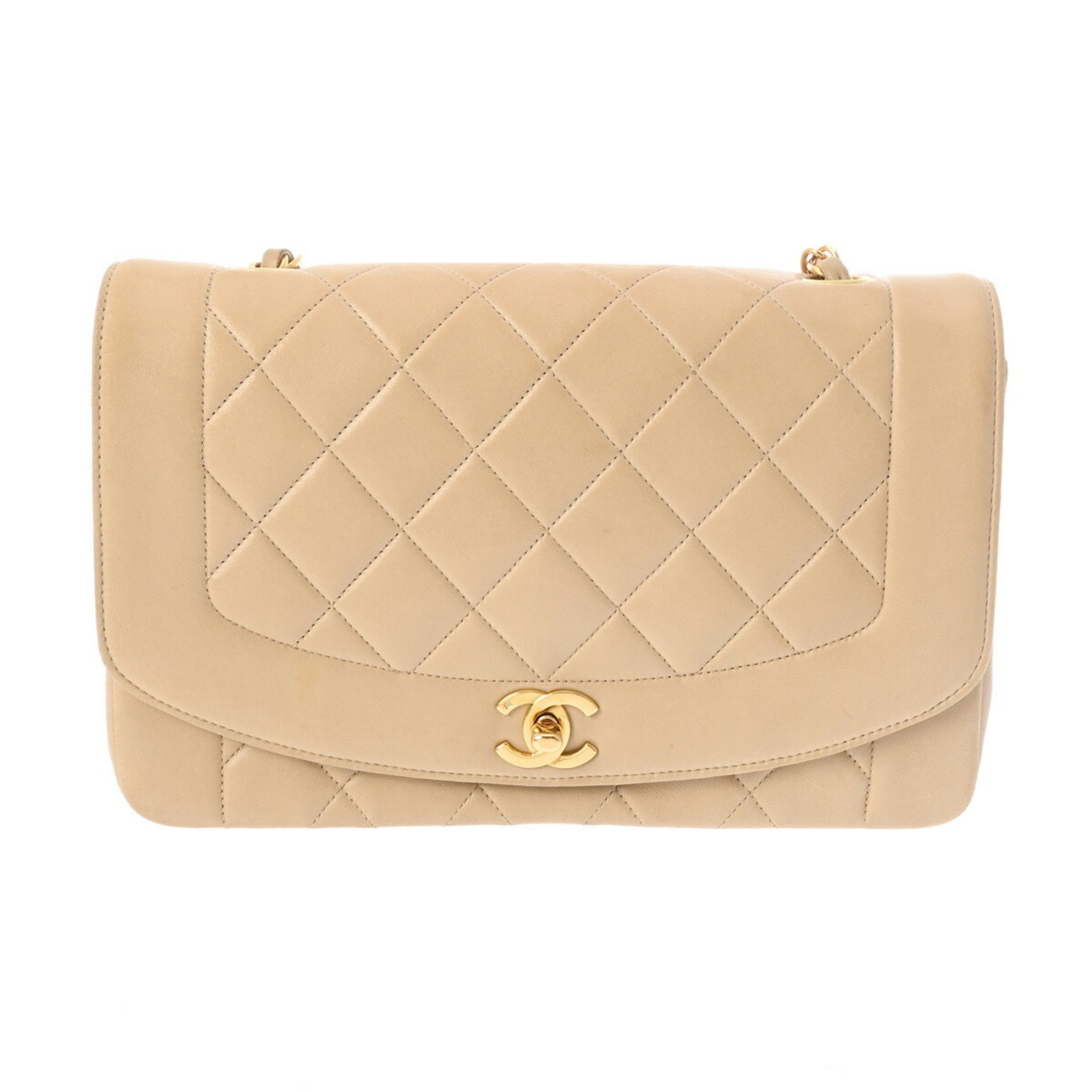 CHANEL Chanel Matelasse Diana 25cm Chain Shoulder Beige A01165 Women's Lambskin Bag