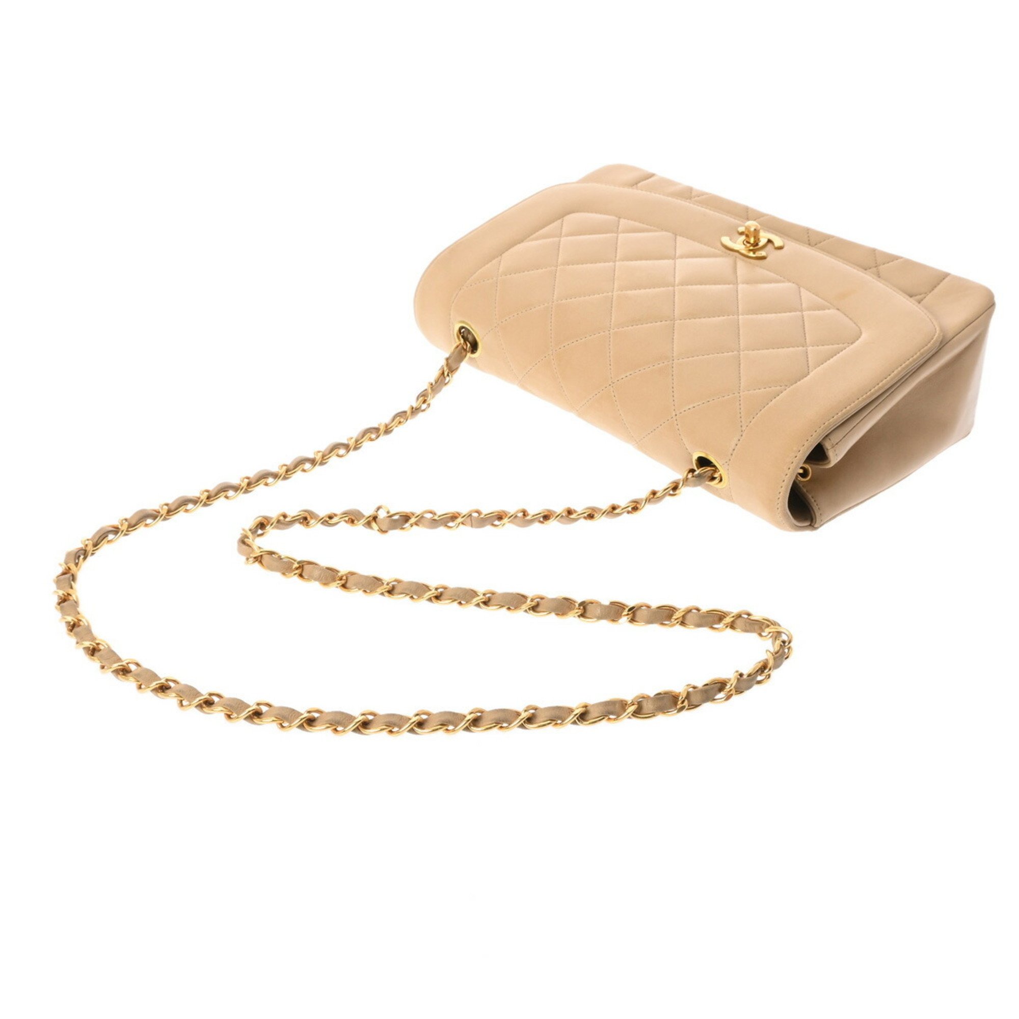 CHANEL Chanel Matelasse Diana 25cm Chain Shoulder Beige A01165 Women's Lambskin Bag