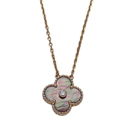 Van Cleef & Arpels Alhambra Necklace for Women 750PG Diamond Shell 2014 Limited Edition Holiday Pink Gold Polished