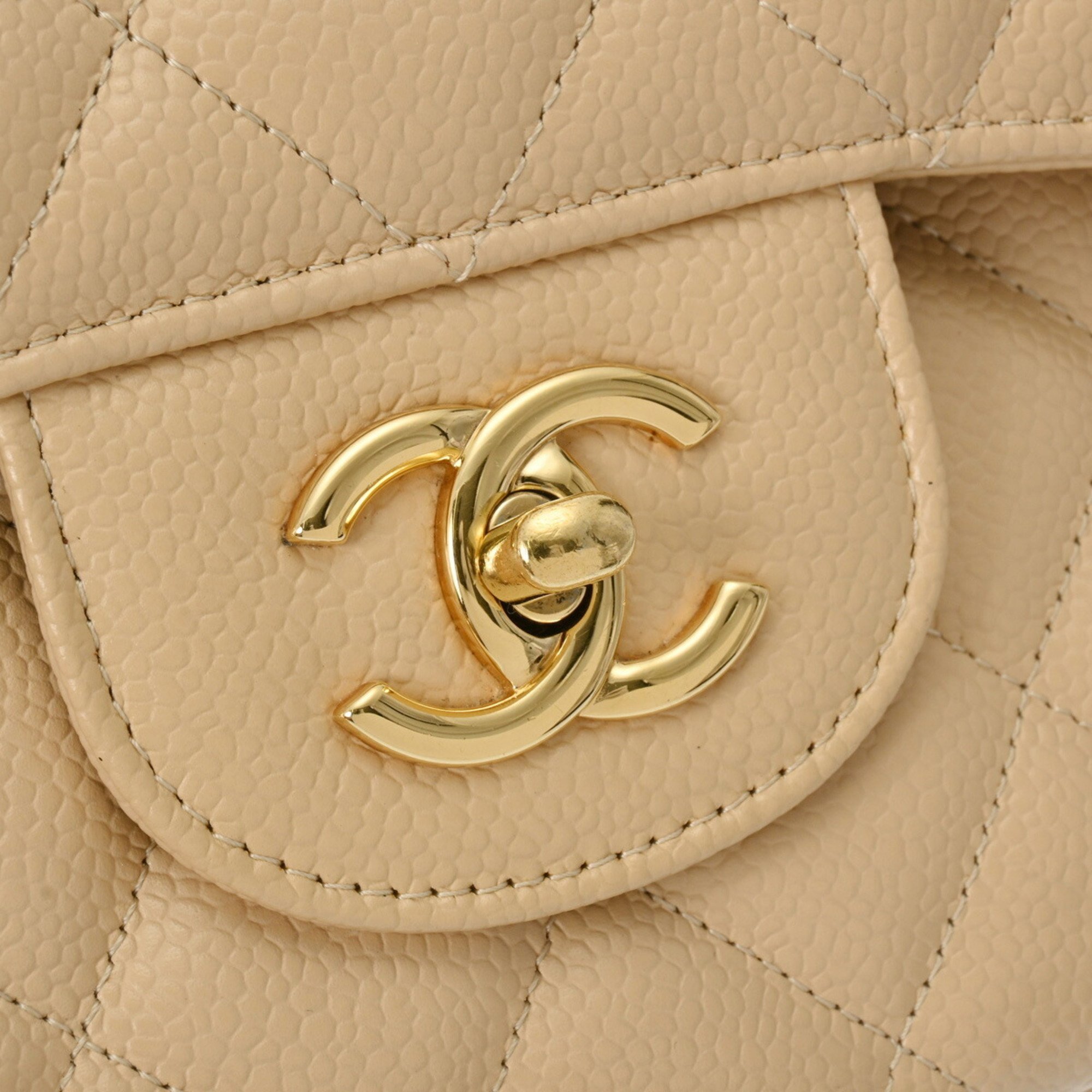 CHANEL Chanel Matelasse Chain Shoulder Double Flap 30cm Beige A58600 Women's Caviar Skin Bag