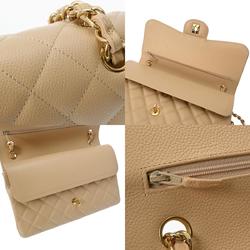 CHANEL Chanel Matelasse Chain Shoulder Double Flap 30cm Beige A58600 Women's Caviar Skin Bag