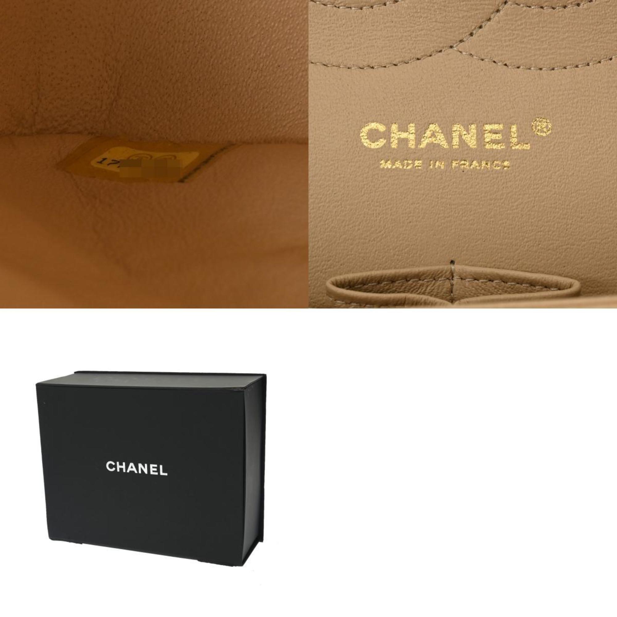 CHANEL Chanel Matelasse Chain Shoulder Double Flap 30cm Beige A58600 Women's Caviar Skin Bag