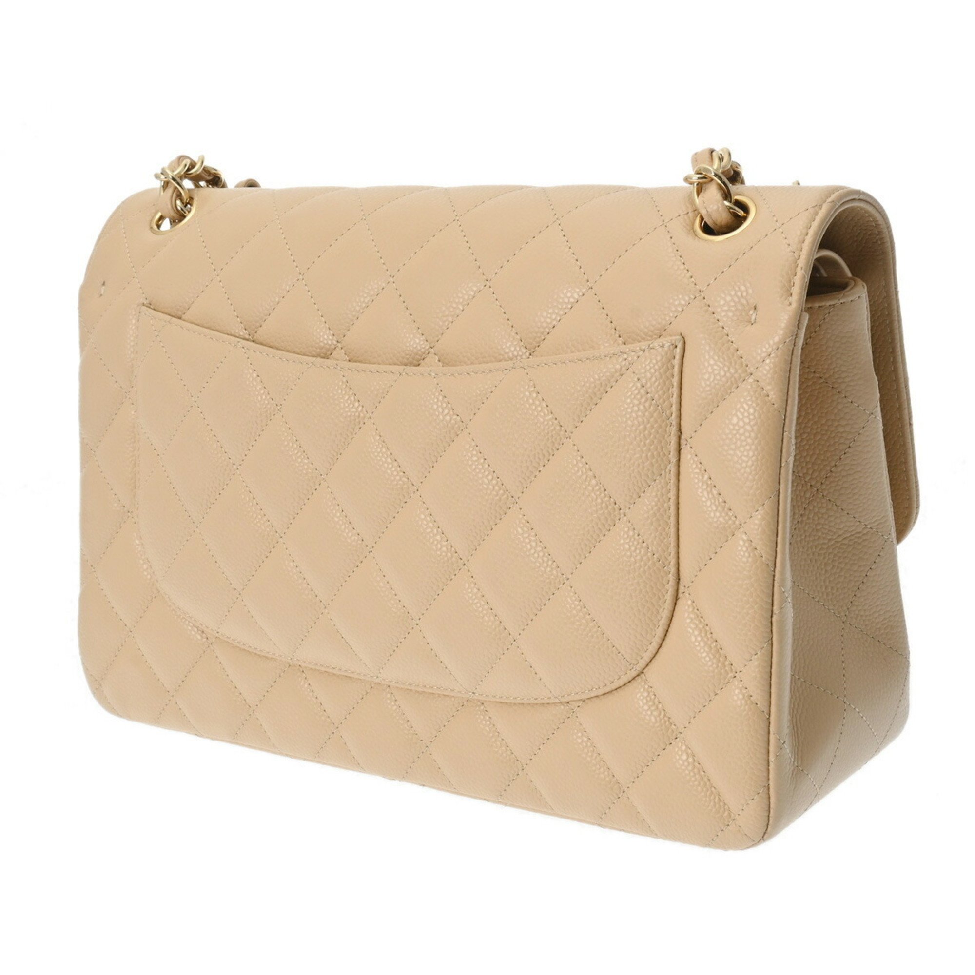 CHANEL Chanel Matelasse Chain Shoulder Double Flap 30cm Beige A58600 Women's Caviar Skin Bag