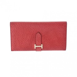 HERMES Hermes Bearn Classic Rouge vif □D stamp (around 2000) Women's Emu long wallet