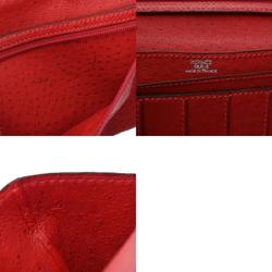 HERMES Hermes Bearn Classic Rouge vif □D stamp (around 2000) Women's Emu long wallet