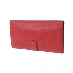 HERMES Hermes Bearn Classic Rouge vif □D stamp (around 2000) Women's Emu long wallet