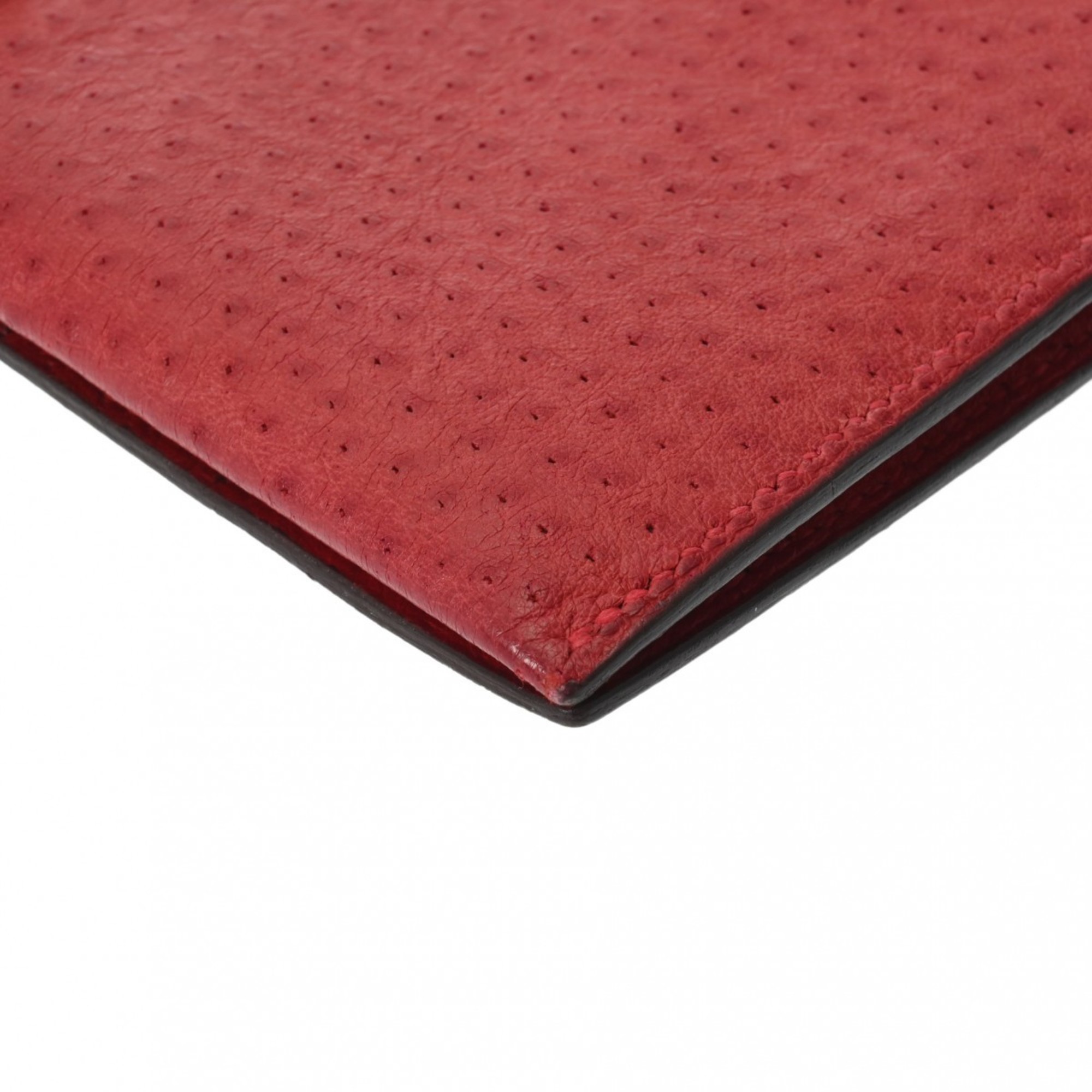 HERMES Hermes Bearn Classic Rouge vif □D stamp (around 2000) Women's Emu long wallet