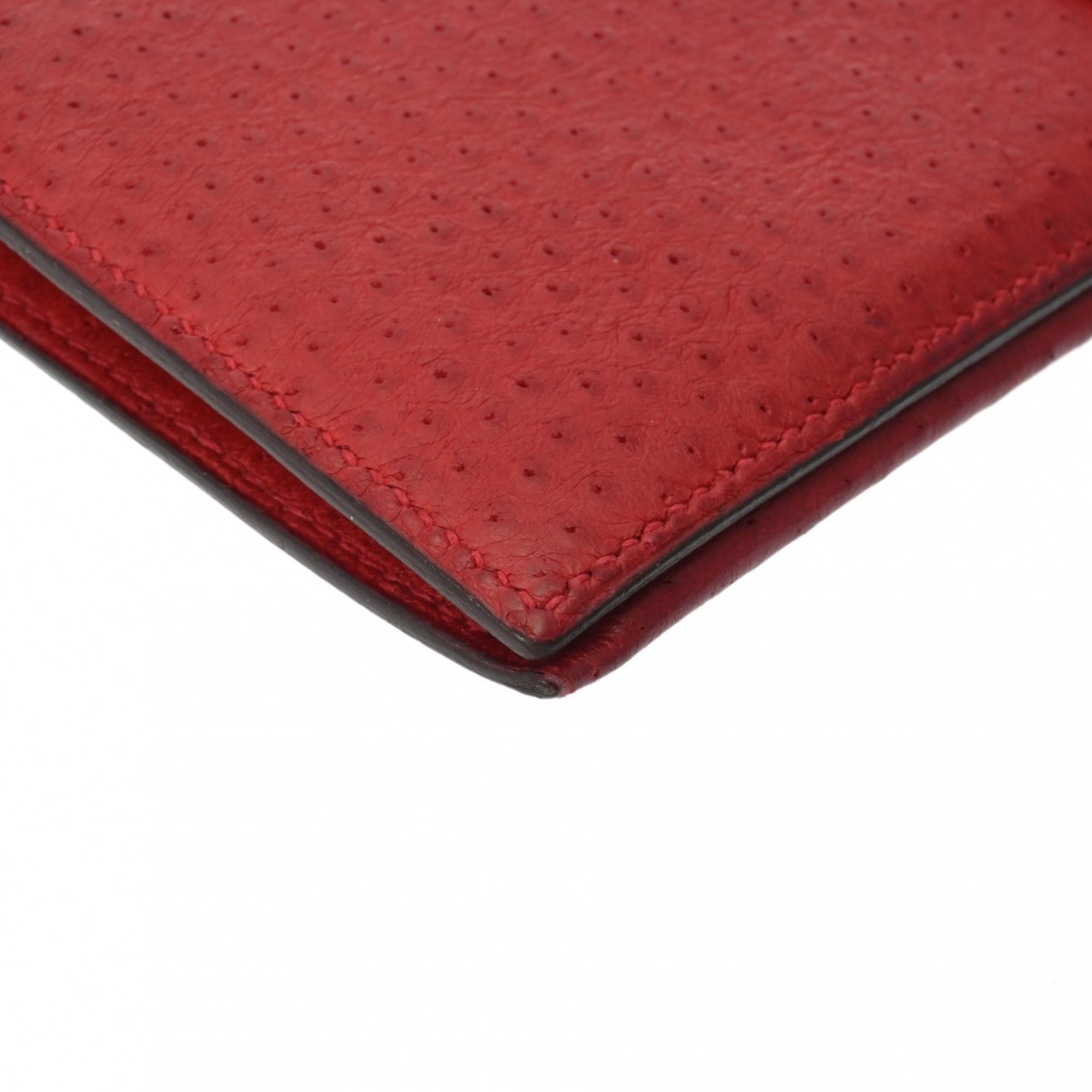 HERMES Hermes Bearn Classic Rouge vif □D stamp (around 2000) Women's Emu long wallet