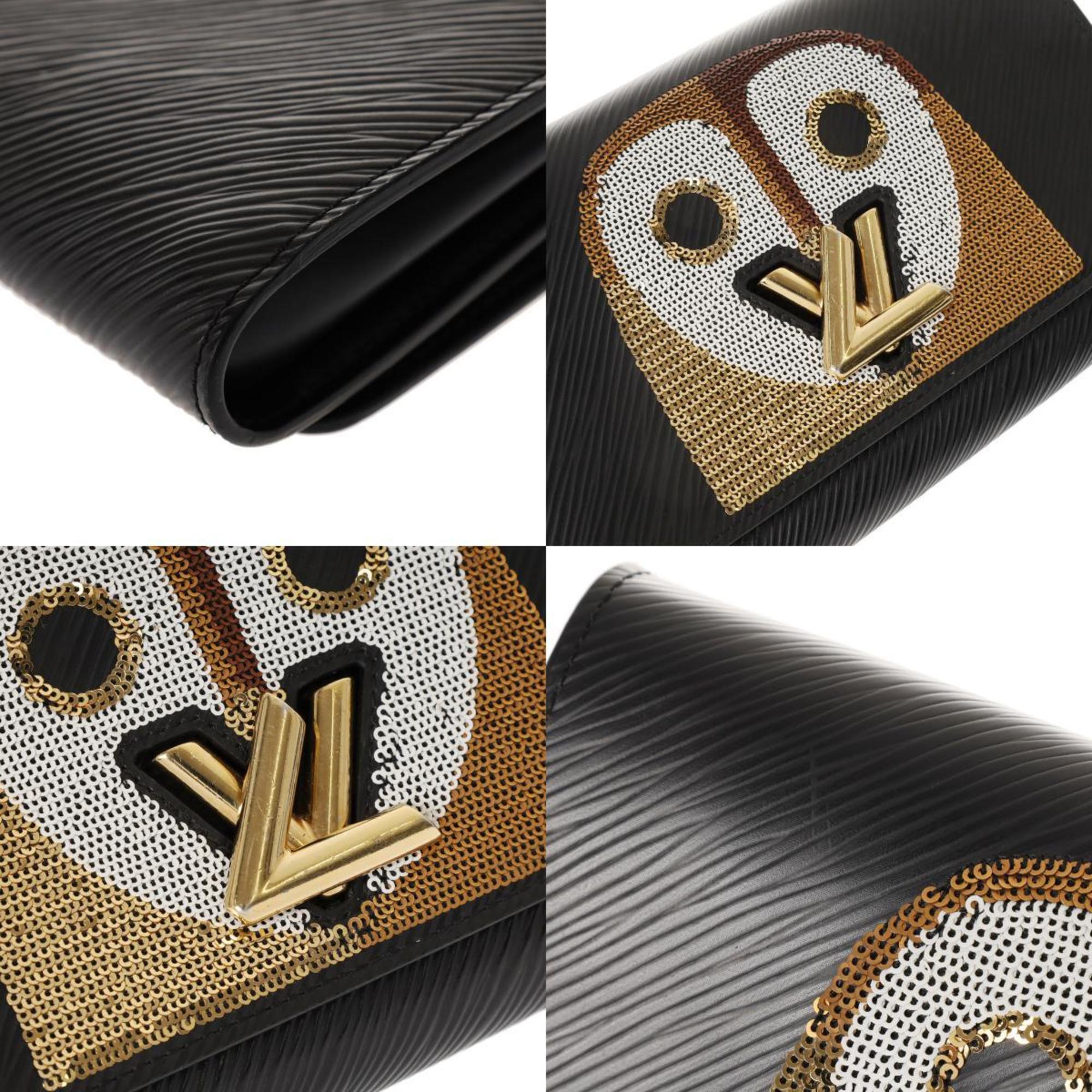 LOUIS VUITTON Epi Portefeuille Twist Chain Owl Sequins Black M62334 Women's Leather Wallet