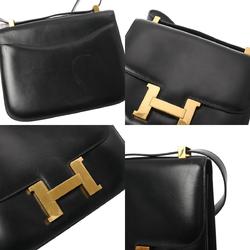 HERMES Constance 23 Black ○D stamp (around 1974) Women's box calf shoulder bag