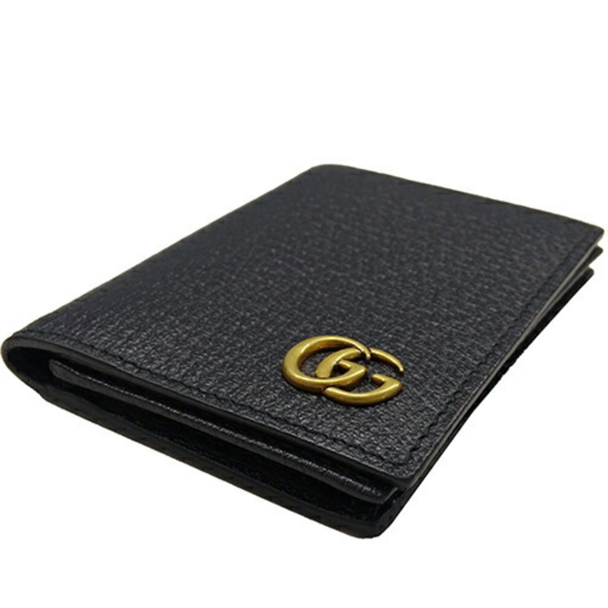 GUCCI Card Case for Women and Men, Business Holder, Petit Marmont Leather, Black, 428737, Compact