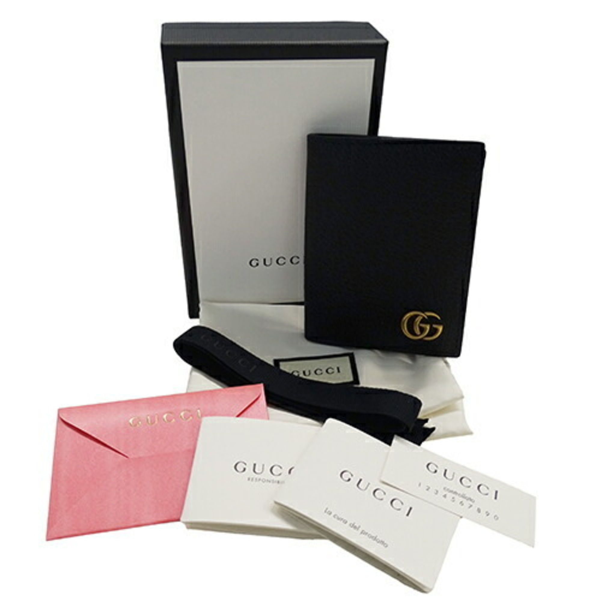 GUCCI Card Case for Women and Men, Business Holder, Petit Marmont Leather, Black, 428737, Compact