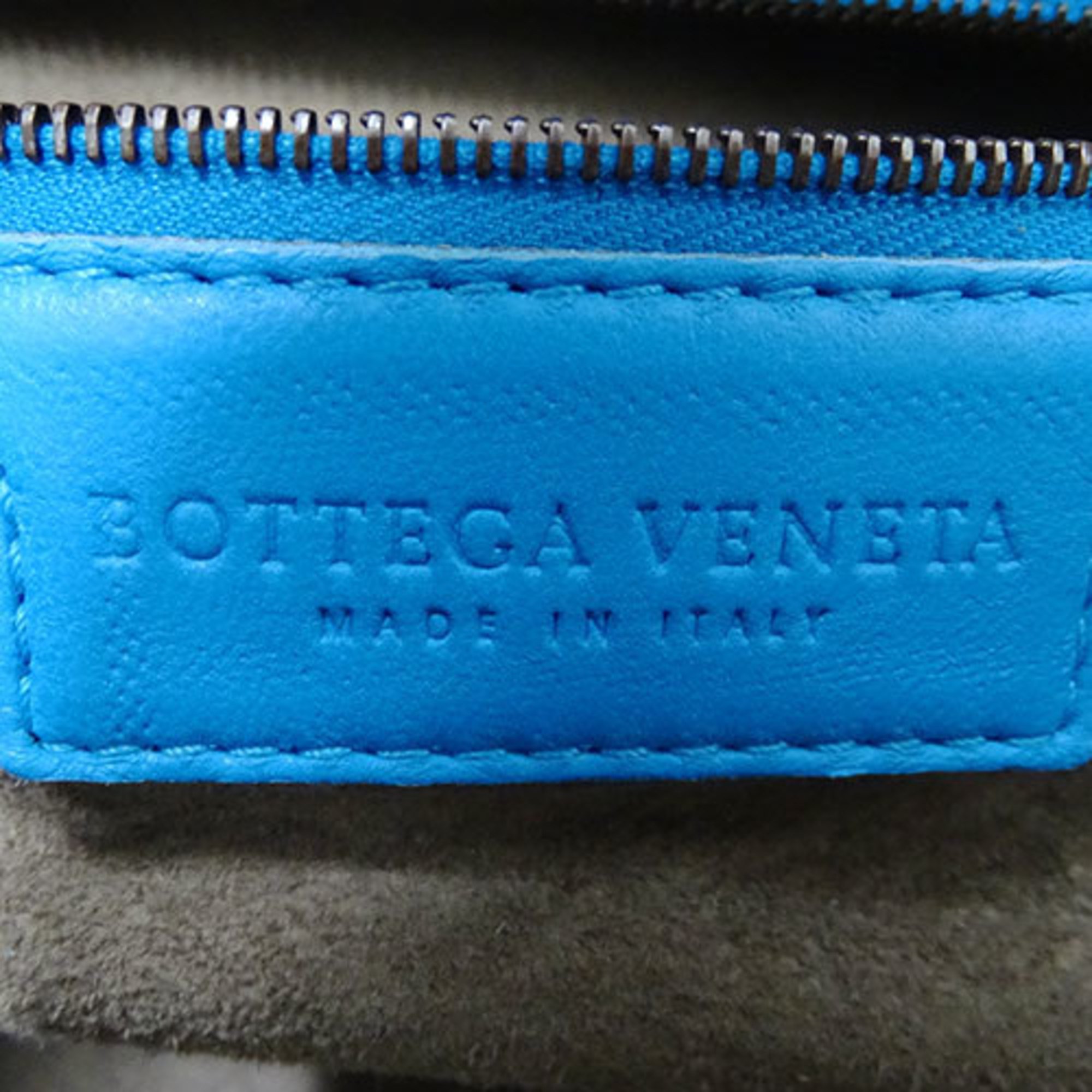 Bottega Veneta Women's Handbag Boston Bag Intrecciato Leather Blue White 210242 Check Pattern Outing