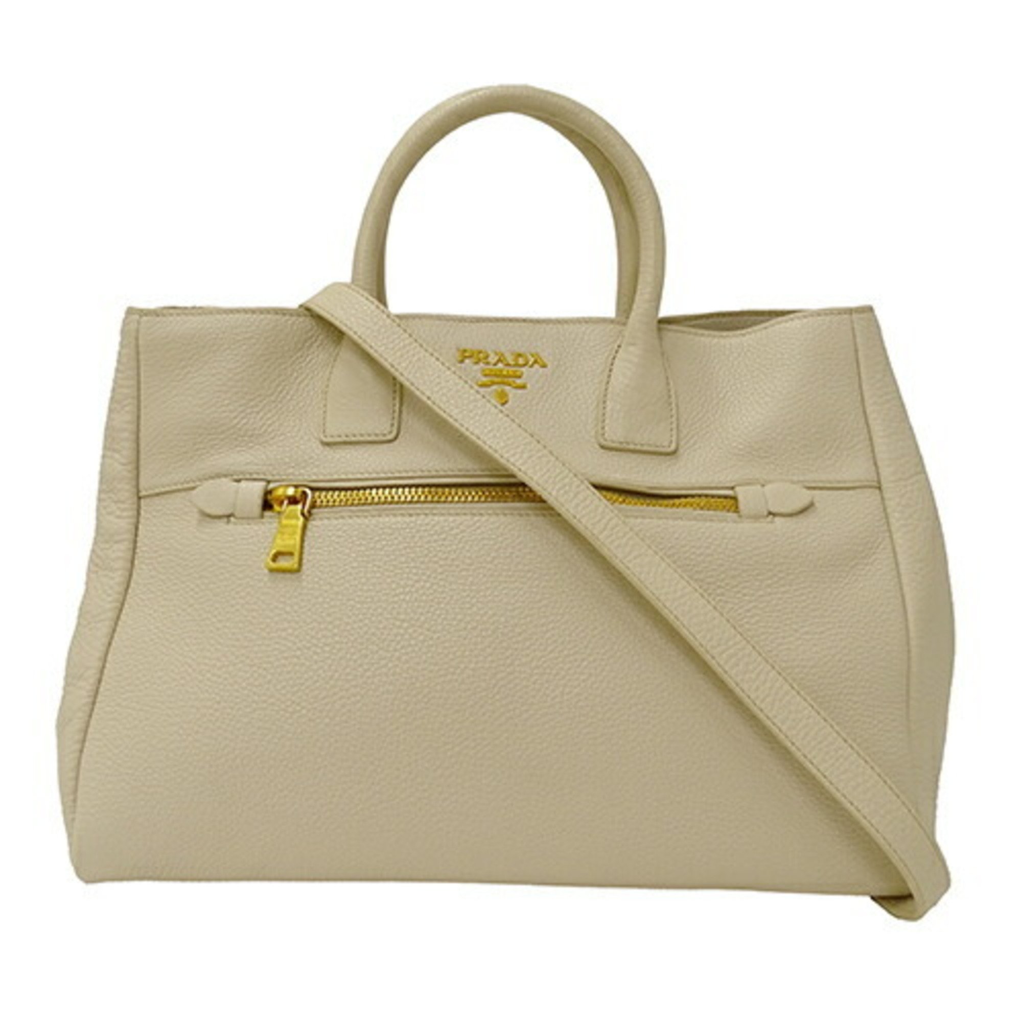 PRADA Women's Bag, Handbag, Shoulder 2way, Leather, Ivory