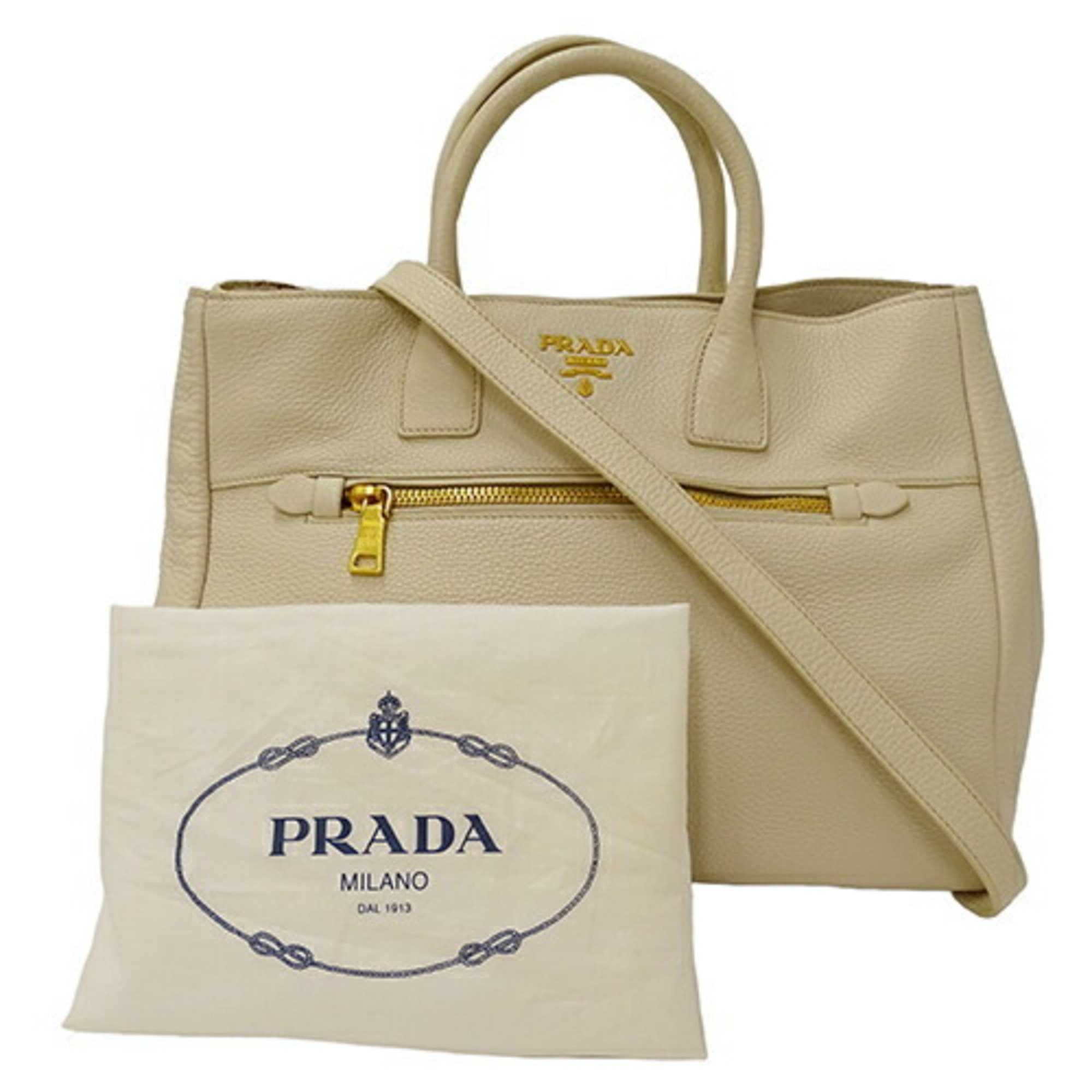 PRADA Women's Bag, Handbag, Shoulder 2way, Leather, Ivory