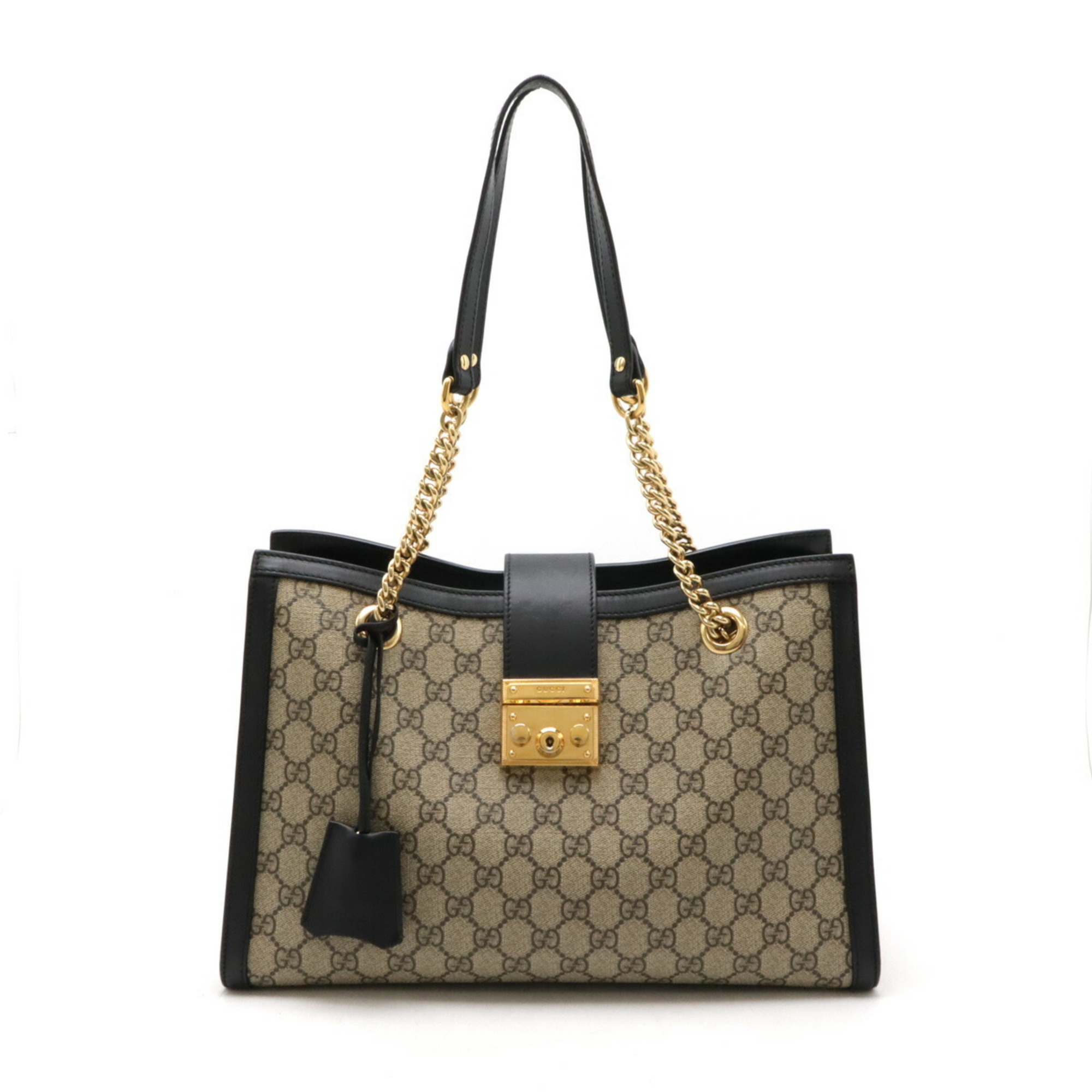 GUCCI Padlock GG Medium Shoulder Bag Chain PVC Leather Beige Black 479197