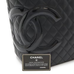 CHANEL Cambon Line Coco Mark Large Tote Shoulder Bag Soft Calfskin Enamel Black Pink A25169