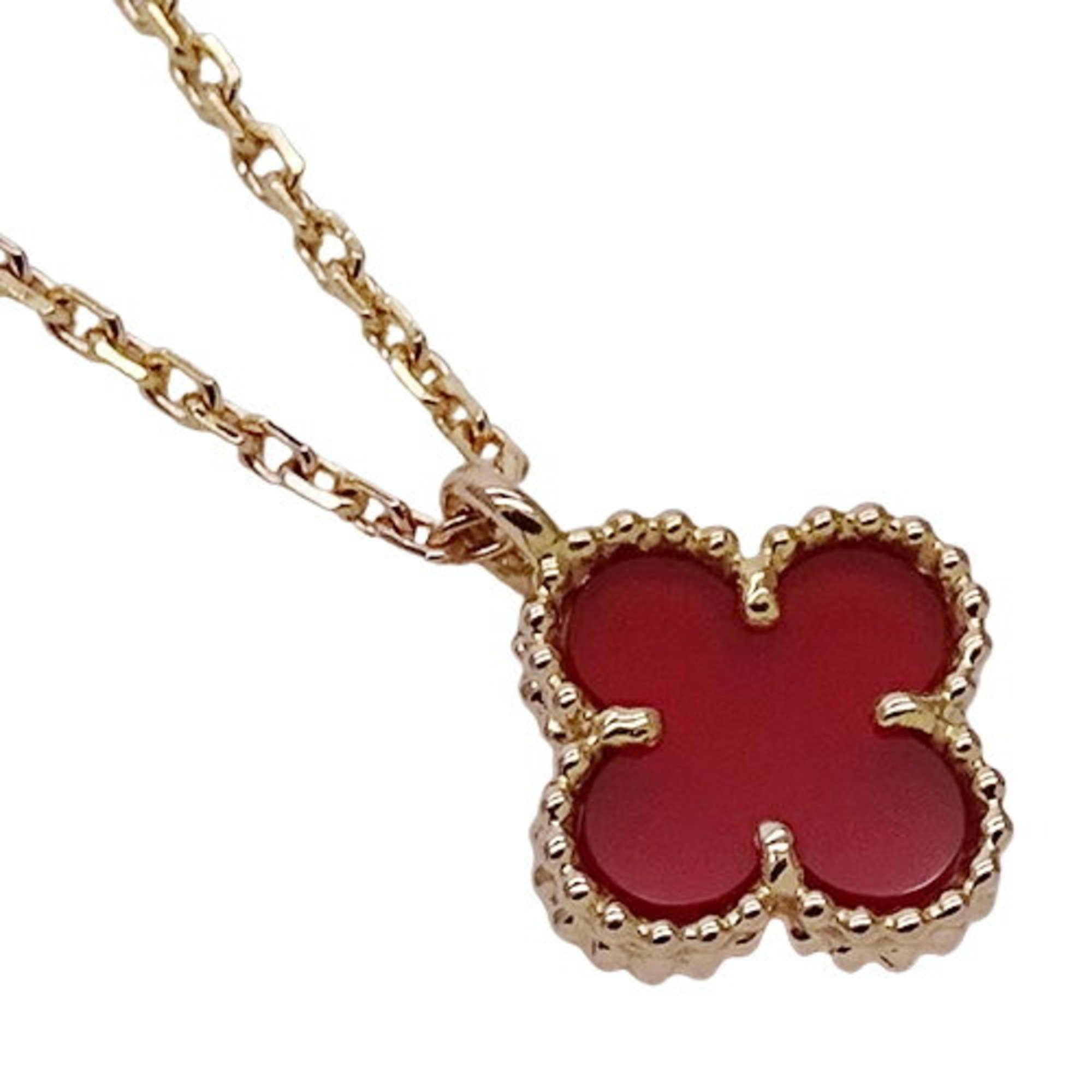 Van Cleef & Arpels Sweet Alhambra Necklace for Women, 750PG, Carnelian, Pink Gold, Polished