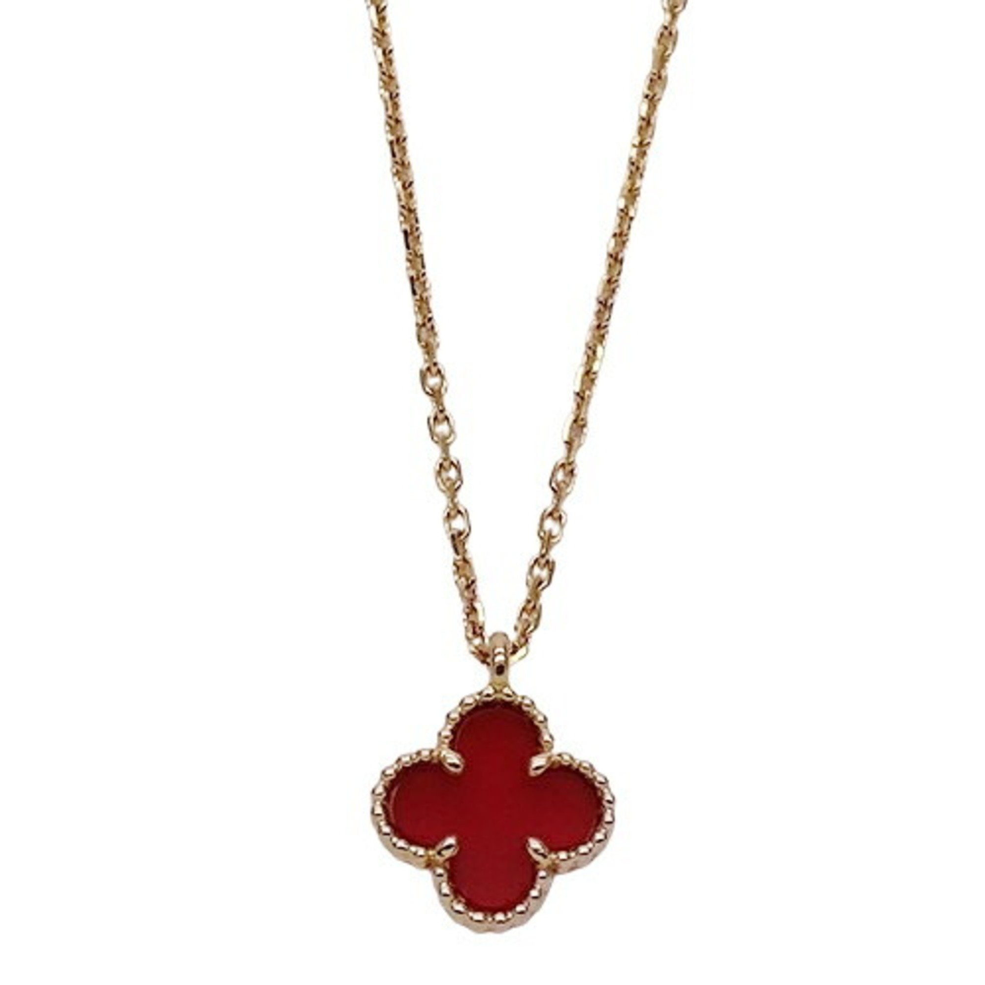 Van Cleef & Arpels Sweet Alhambra Necklace for Women, 750PG, Carnelian, Pink Gold, Polished