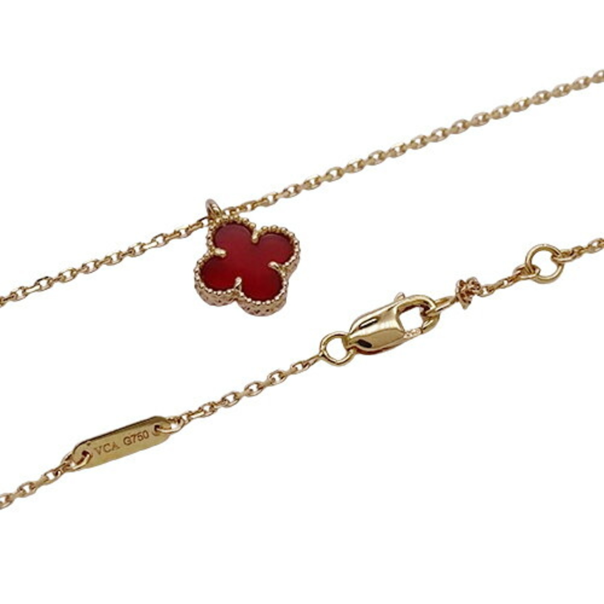 Van Cleef & Arpels Sweet Alhambra Necklace for Women, 750PG, Carnelian, Pink Gold, Polished