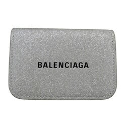 BALENCIAGA Wallet for Women and Men, Tri-fold Leather Cash Wallet, Silver, 593813, Compact, Metallic, Glitter