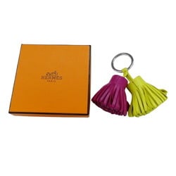 Hermes HERMES Keyring Women's Men's Charm Carmen Unodos Leather Lime Rose Purple Keychain