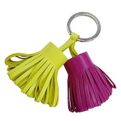 Hermes HERMES Keyring Women's Men's Charm Carmen Unodos Leather Lime Rose Purple Keychain