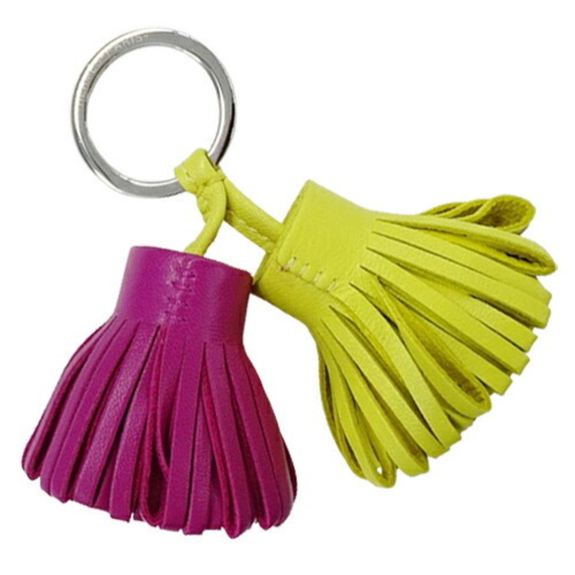 Hermes HERMES Keyring Women's Men's Charm Carmen Unodos Leather Lime Rose Purple Keychain