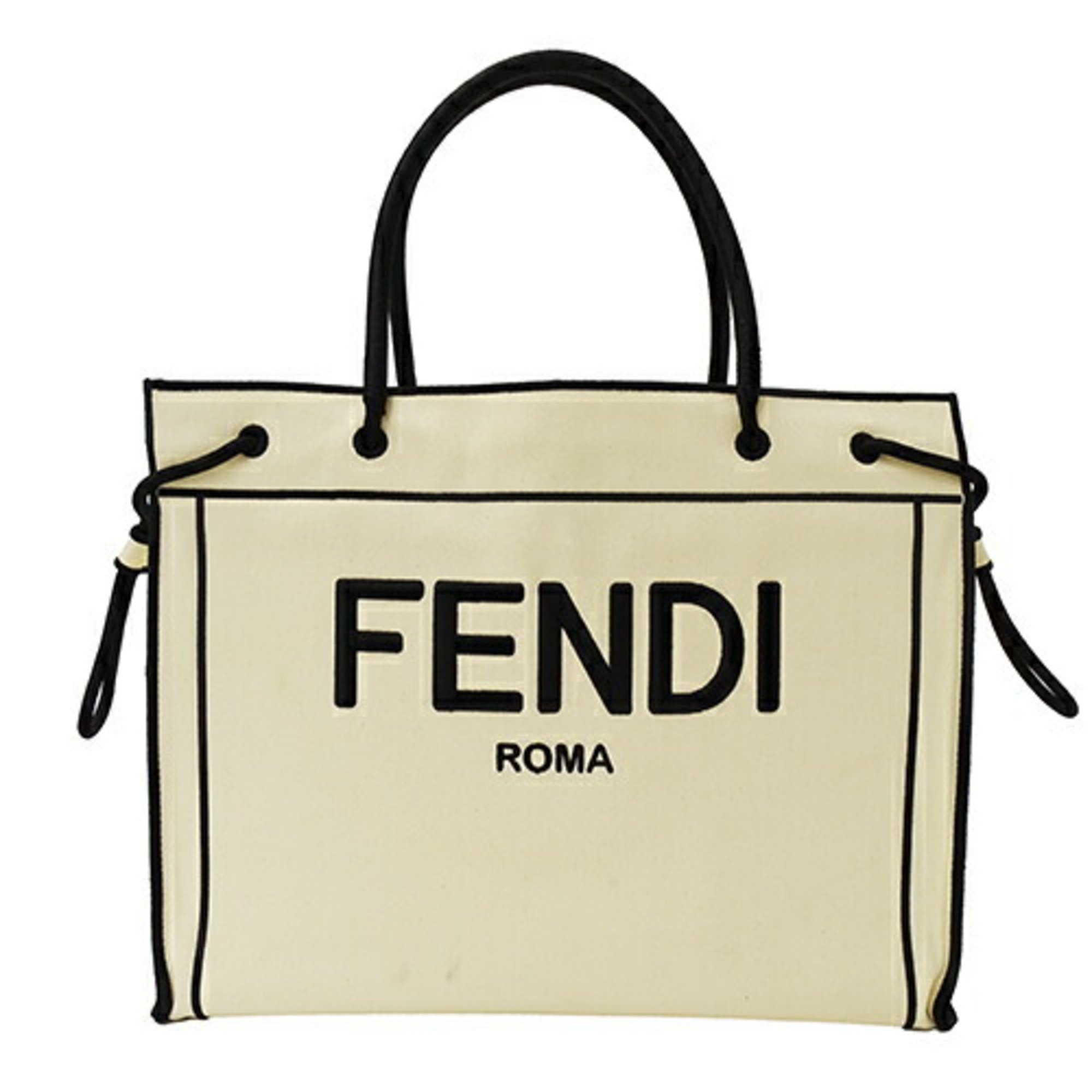 FENDI Bag Women's Tote Shoulder Canvas Roma Shopper Large Ivory Black 8BH379 Outing