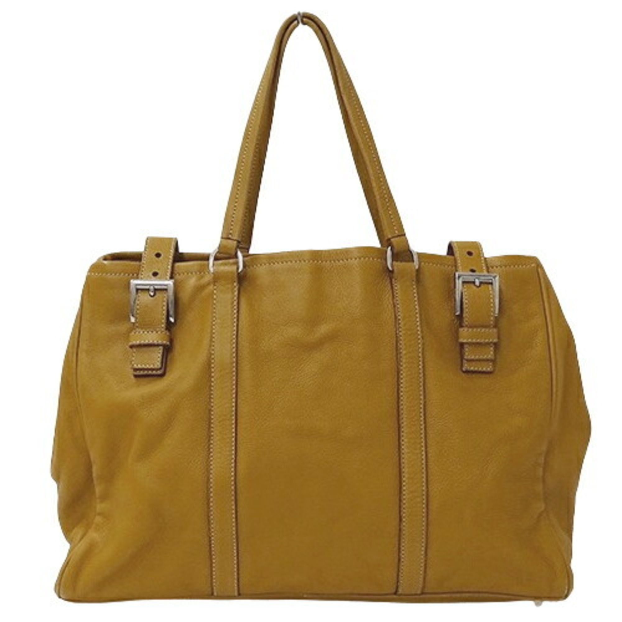 PRADA Women's Tote Bag Shoulder Leather Mustard Yellow Brown