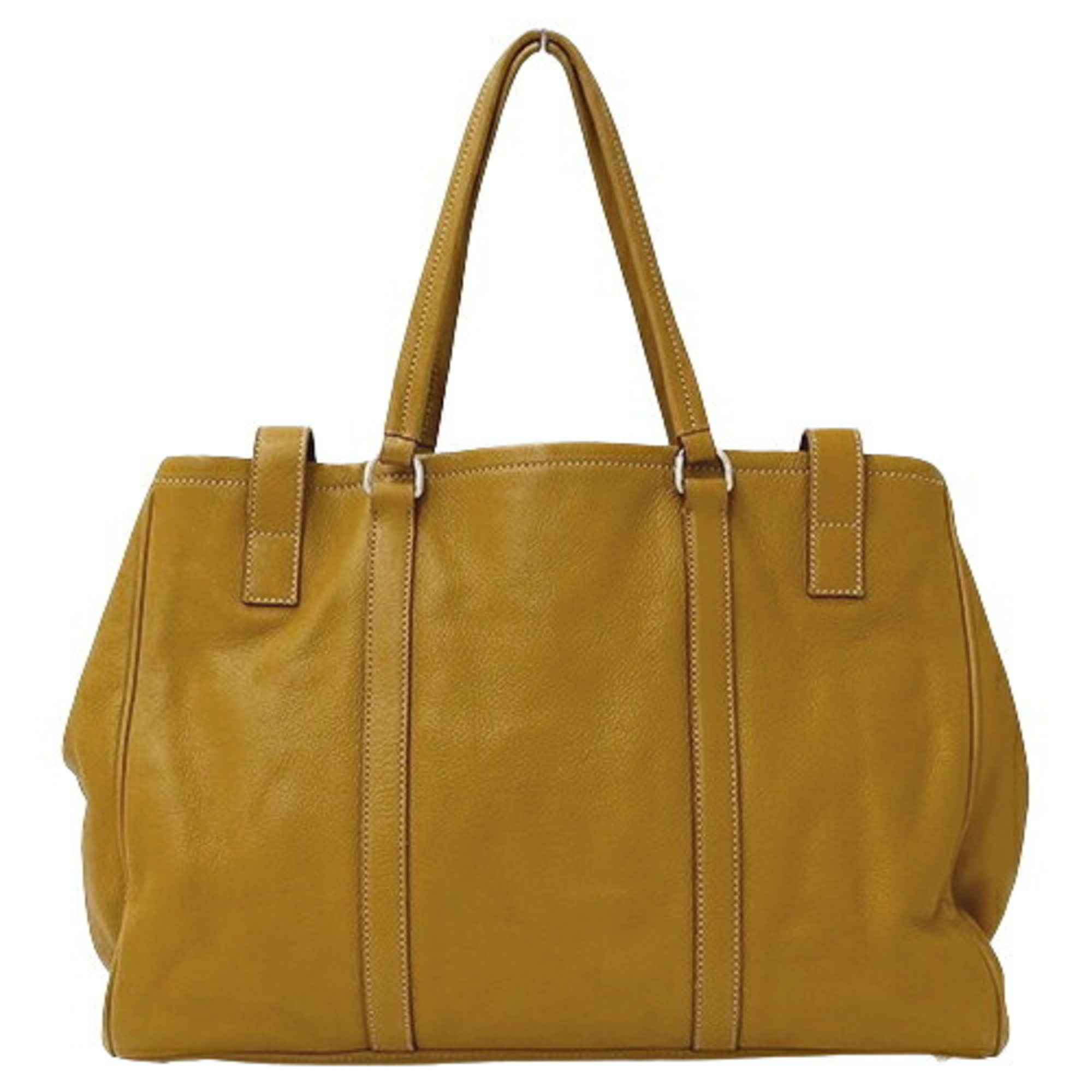 PRADA Women's Tote Bag Shoulder Leather Mustard Yellow Brown