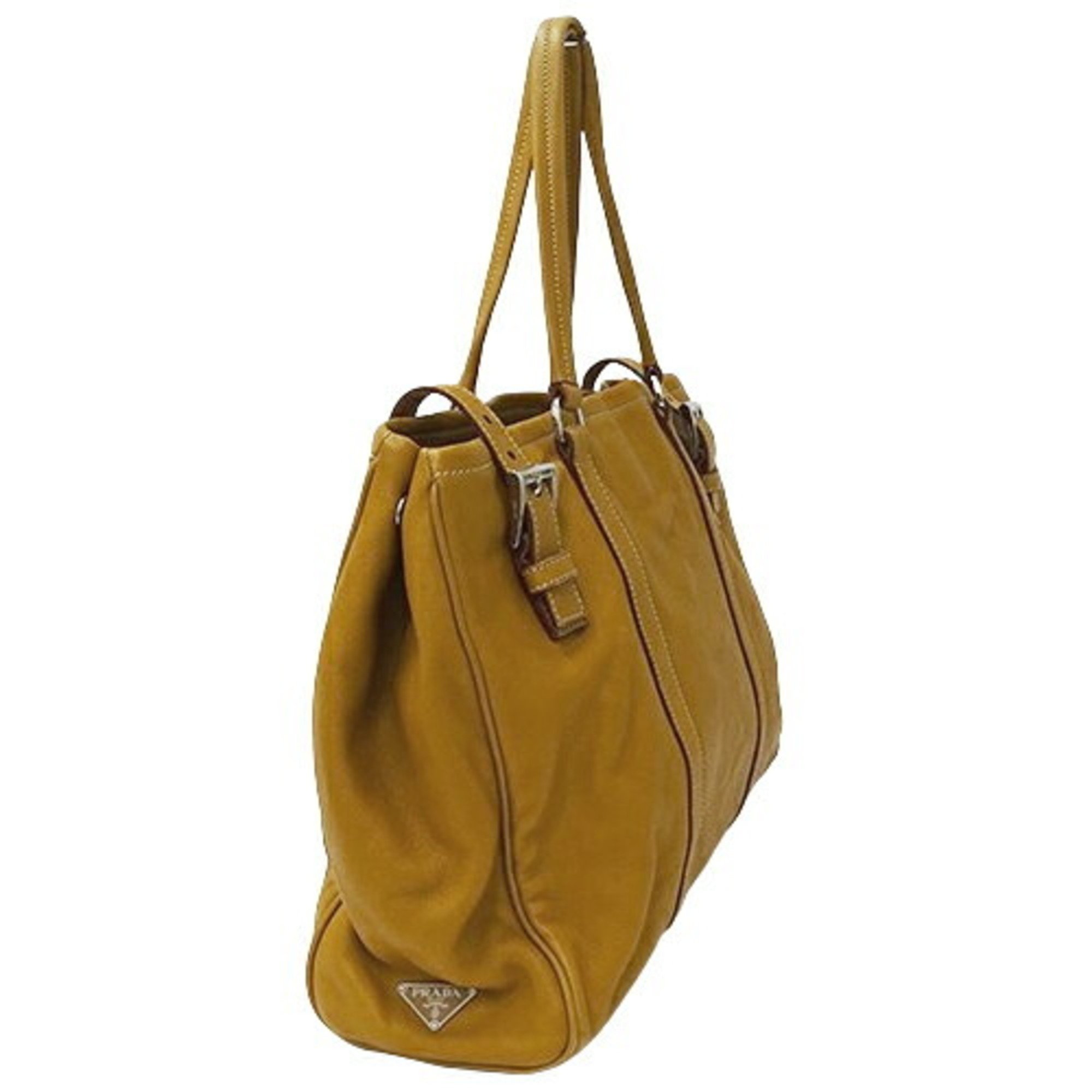 PRADA Women's Tote Bag Shoulder Leather Mustard Yellow Brown