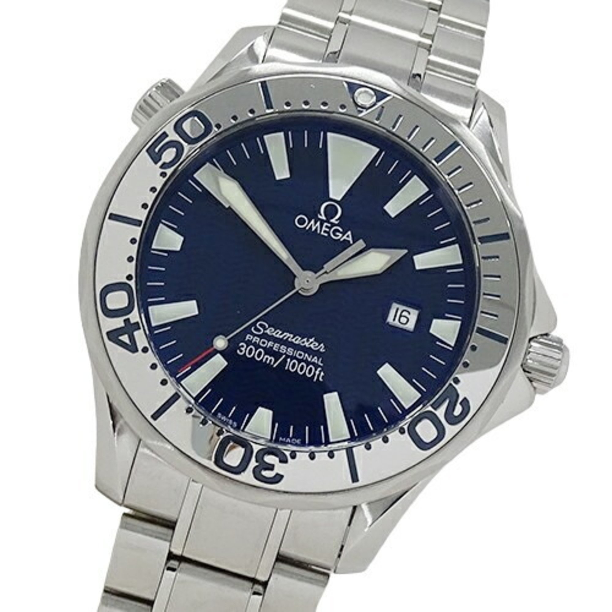 OMEGA Seamaster 2265.80 Watch Men's Professional 300m Date Quartz Stainless Steel SS Silver Blue Polished