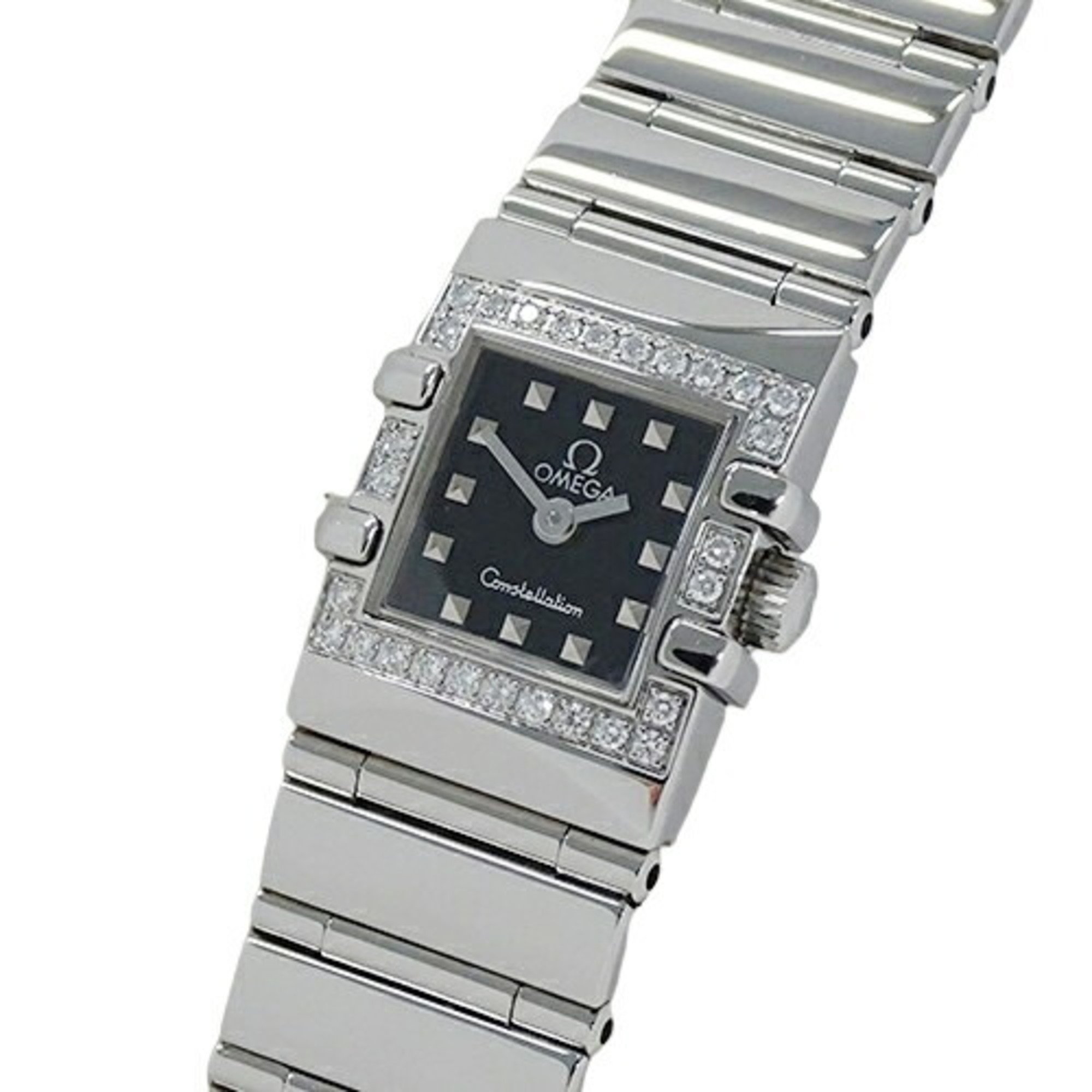 OMEGA Constellation Cale 1537.51 Ladies' Watch Diamond Quartz Stainless Steel SS Silver Black Square Polished