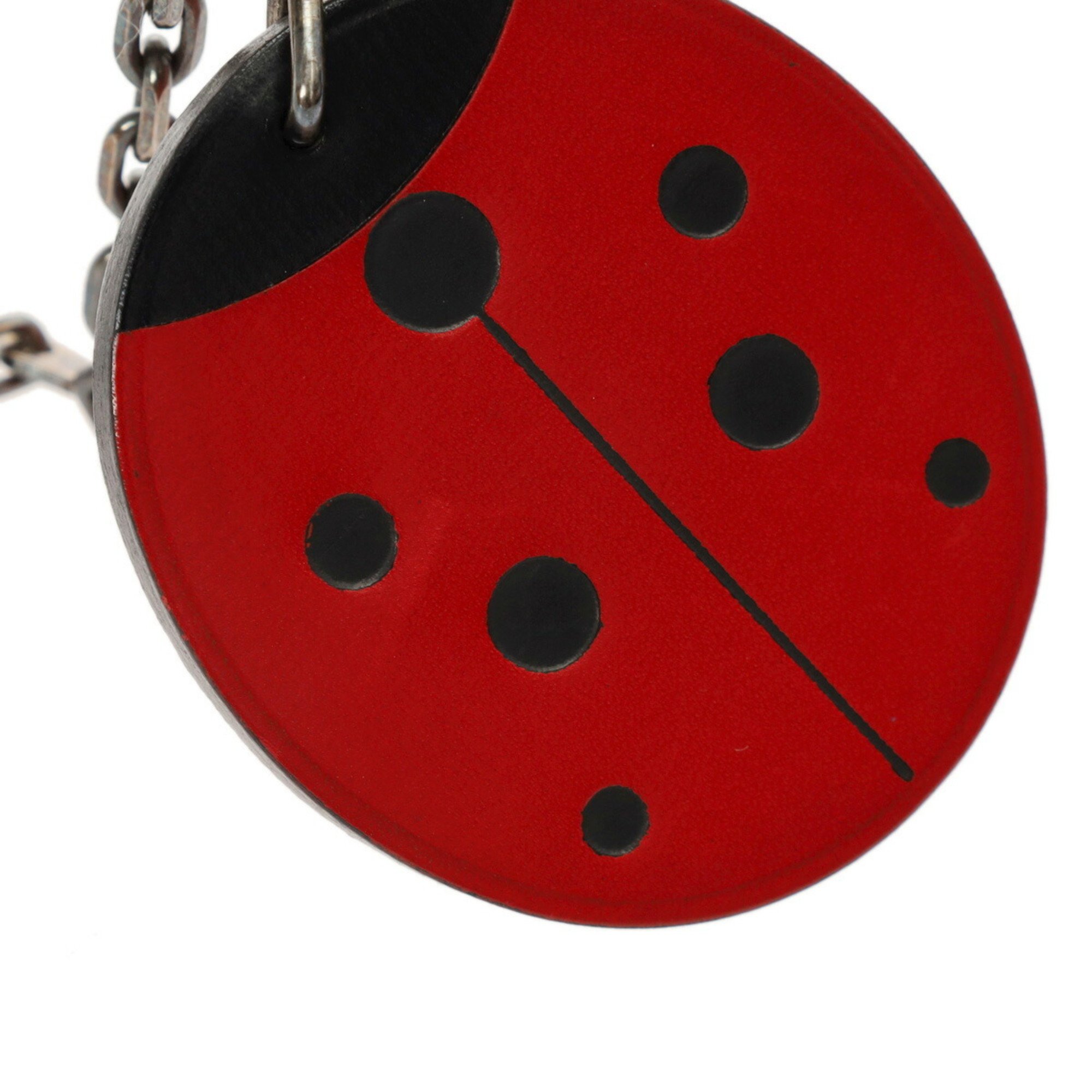 HERMES Ladybug Keychain Red/Black Unisex Leather Charm