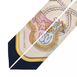 HERMES Twilly GRAND APPARAT Ivory/Marine/Pink 061364S Women's 100% Silk Scarf Muffler