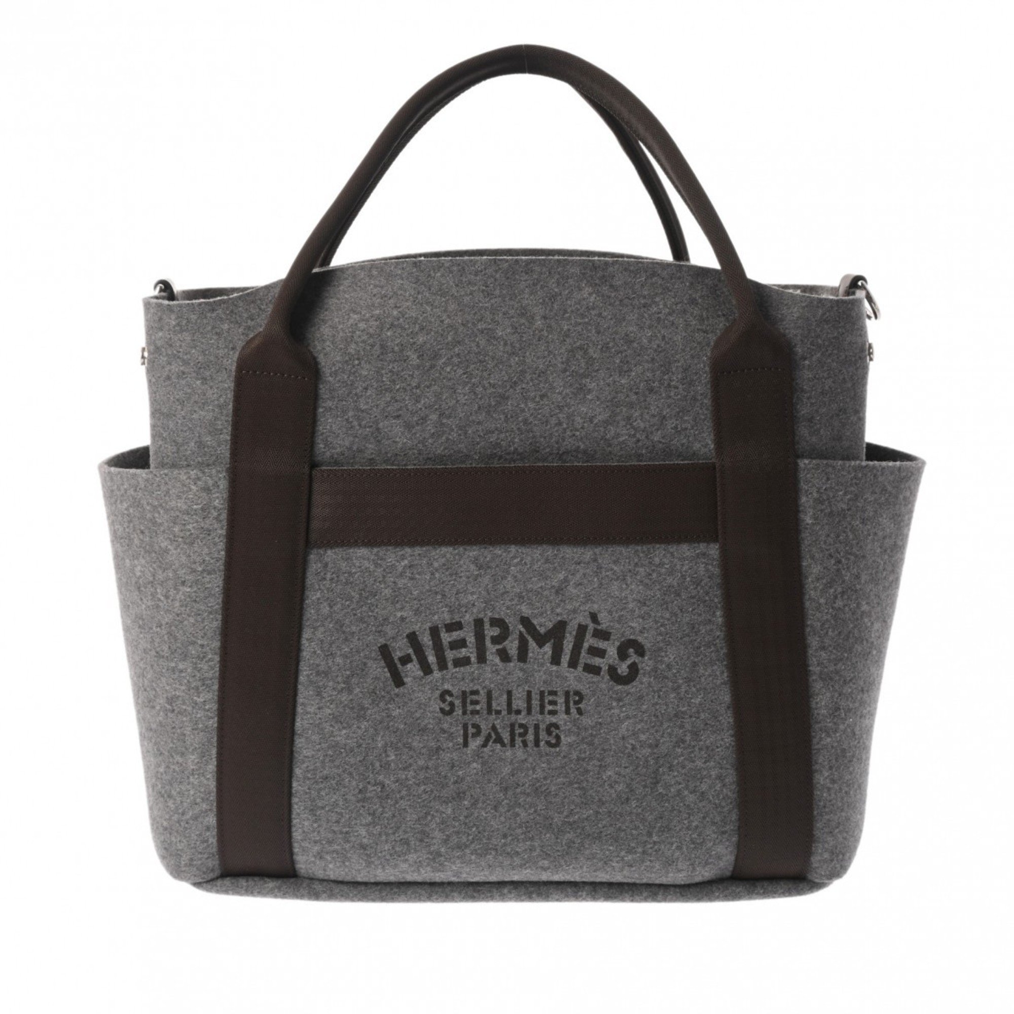 HERMES Sac de Pansage Groom Grimoyen/Ebène U Stamp (around 2022) Women's Felt/Bridle Leather Tote Bag