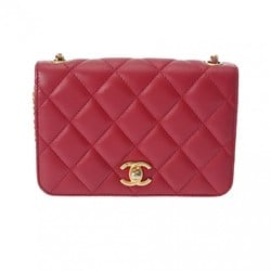 CHANEL Chanel Matelasse Chain Shoulder 18cm Red Unisex Lambskin Bag