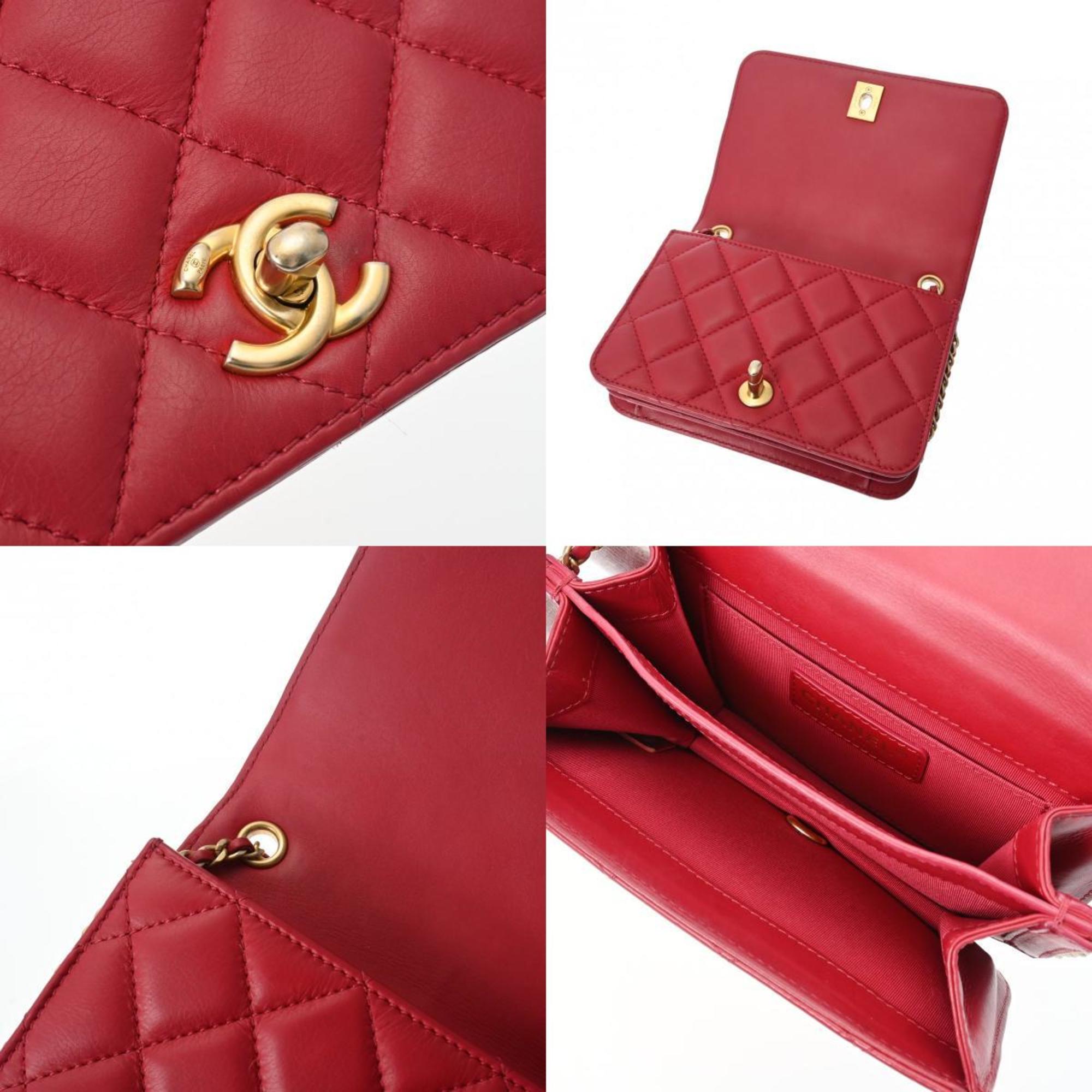 CHANEL Chanel Matelasse Chain Shoulder 18cm Red Unisex Lambskin Bag