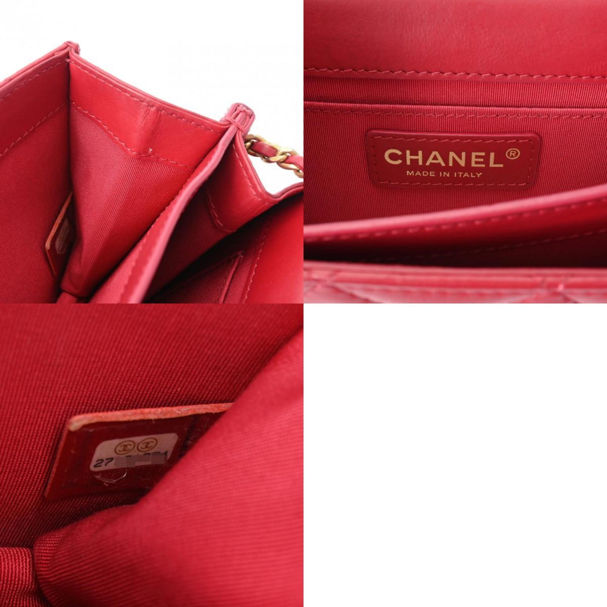 CHANEL Chanel Matelasse Chain Shoulder 18cm Red Unisex Lambskin Bag